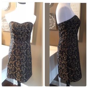 ANN TAYLOR LOFT Strapless DRESS Black & GOLD